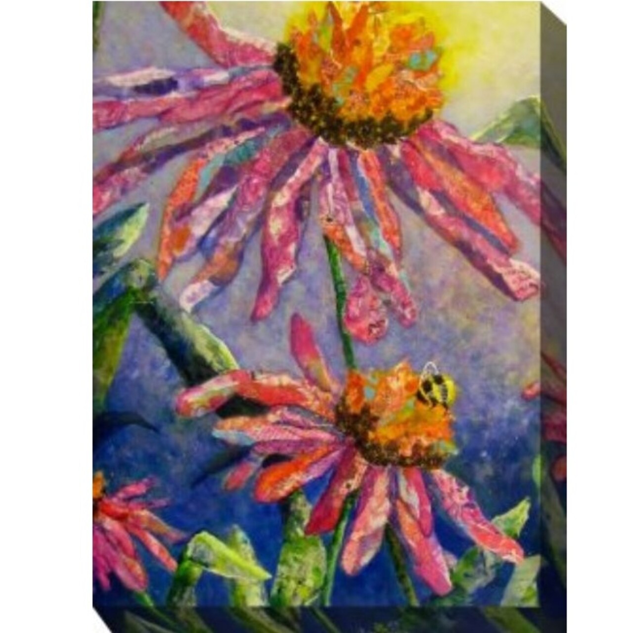 Outdoor Living and Style Purple and Yellow Busy Bee Outdoor Canvas Rectangular Wall Art Decor 40" x 30"